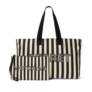 VICTORIA’S SECRET GRAPHIC STRIPED TOTE & WRISTLET POUCH SET!